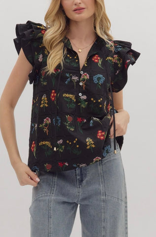 Floral Embroidered Flutter Sleeve Top