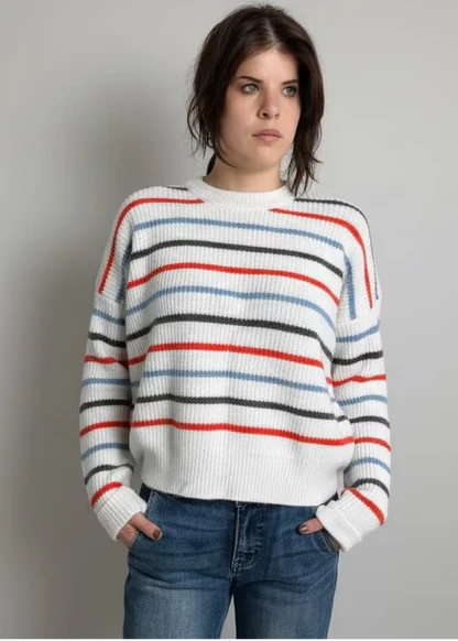 Striped Chunky Cropped  Crewneck Sweater ~ FINAL SALE
