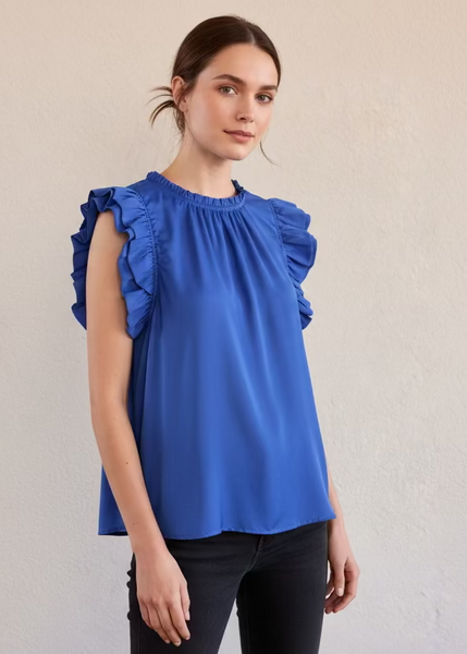 Silky Royal Blue Ruffle Sleeve Top