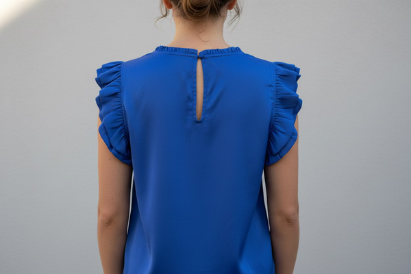 Silky Royal Blue Ruffle Sleeve Top