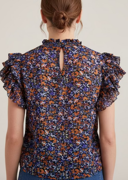 Floral Ruffle Sleeve High Neck Blouse