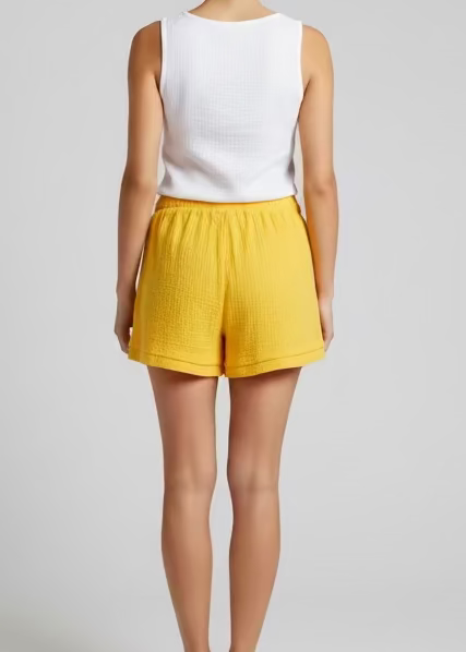 Bright and Sunny Yellow Cotton Gauze Drawstring Shorts