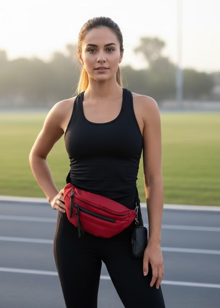 Red Crossbody / Belt Bag with Detachable Small Pouch