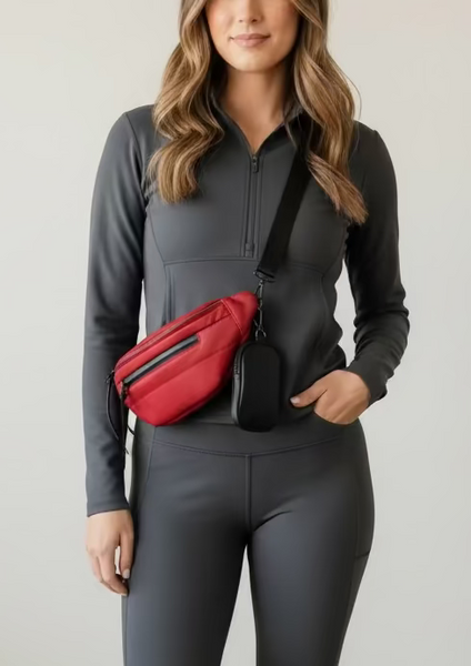 Red Crossbody / Belt Bag with Detachable Small Pouch