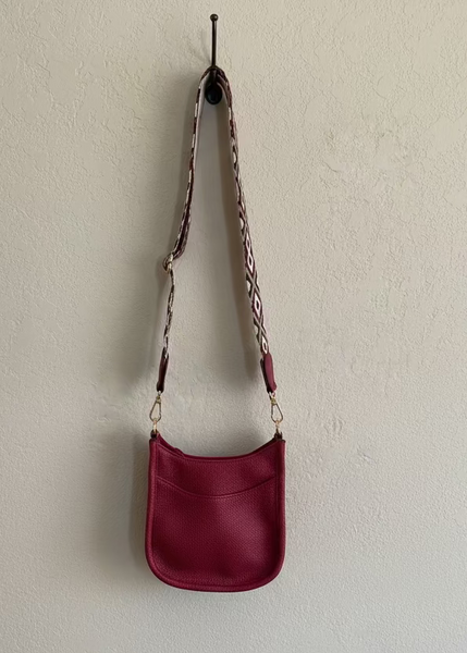 Red Vegan Leather Crossbody Bag with Colorful Strap