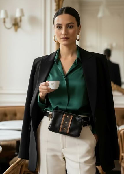 Bougie Belt/ Crossbody Bag In Black Leather | Upcycled LV