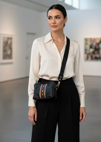 Bougie Belt/ Crossbody Bag In Black Leather | Upcycled LV