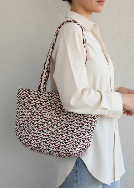 Red White and Blue Women Raffia Tote Bag