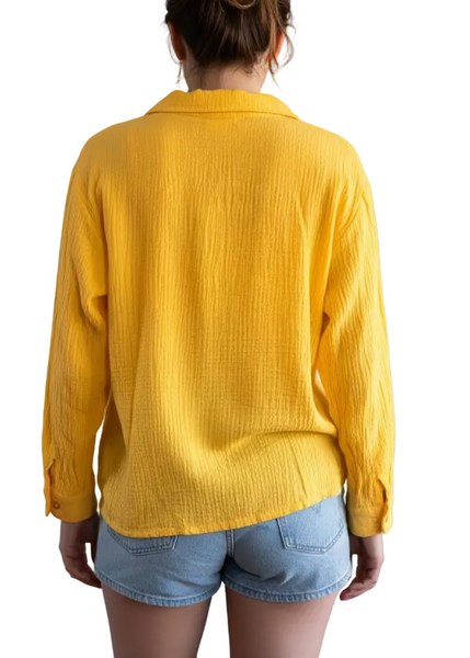 Bright and Sunny Yellow Cotton Gauze Button down Shirt