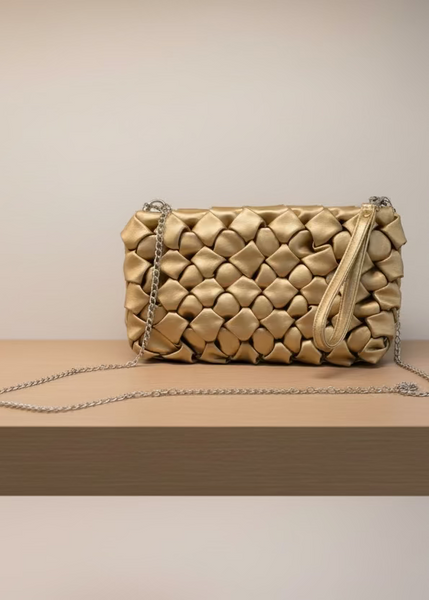 So Golden Metallic Woven Crossbody Clutch Bag