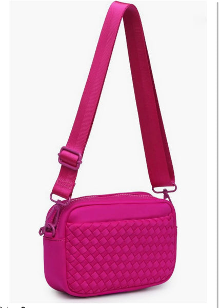 Fuchsia Neoprene Woven Crossbody Bag