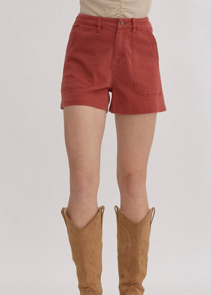 Rust High Waisted Denim Shorts