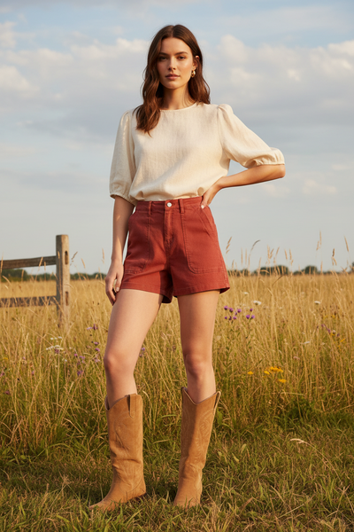 Rust High Waisted Denim Shorts