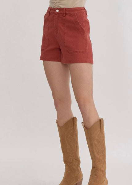 Rust High Waisted Denim Shorts