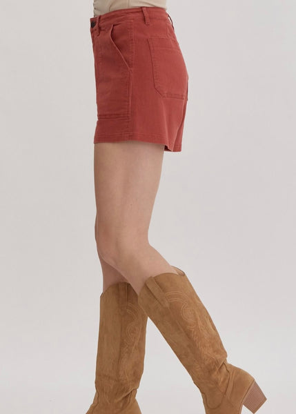 Rust High Waisted Denim Shorts