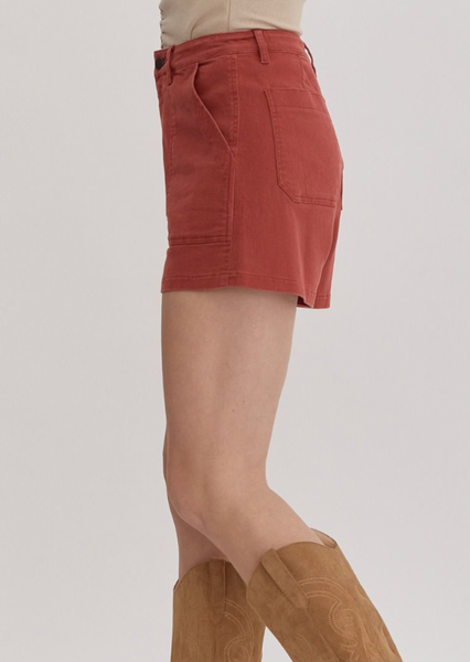 Rust High Waisted Denim Shorts