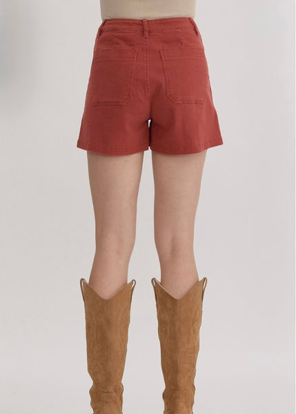 Rust High Waisted Denim Shorts
