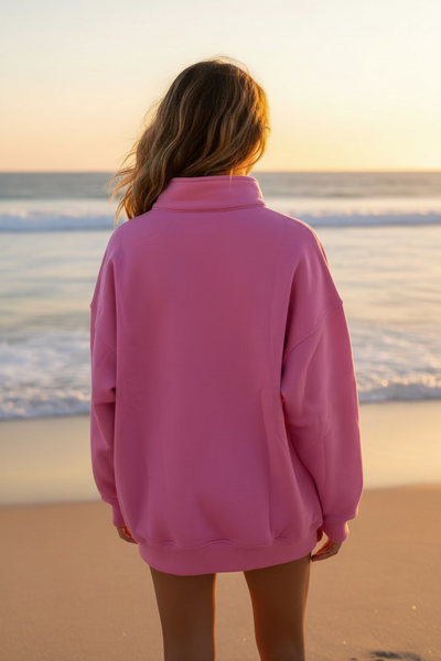 Taffy Pink Oversized Quarter Zip Sweatshirt