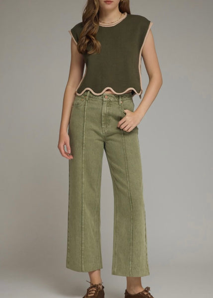 Olive Green Denim Pants