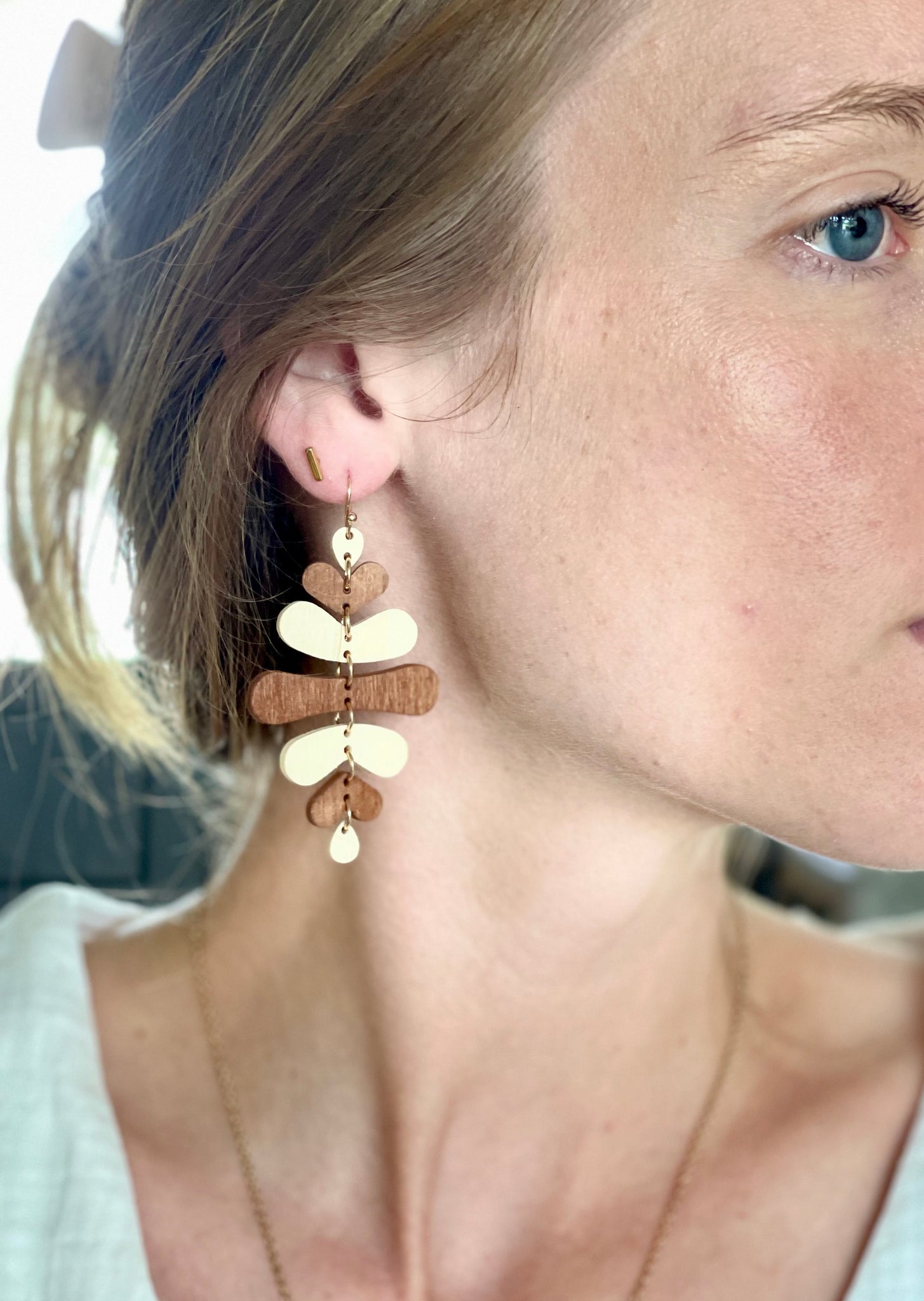 Two-tone All Natural Wooden Dangle Earrings