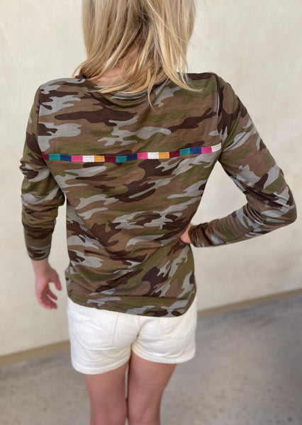 Camo Embroidered Neckline Long Sleeve Top~FINAL SALE