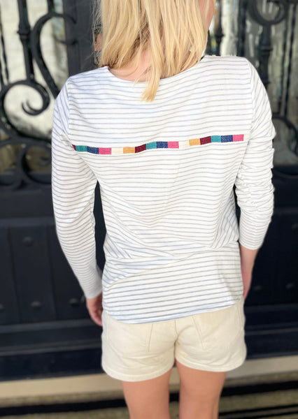 Striped Embroidered Detail Long Sleeve Top ~FINAL SALE