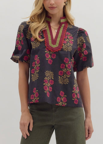 Floral Print Puff Sleeve top