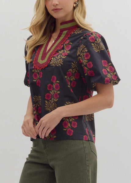 Floral Print Puff Sleeve top