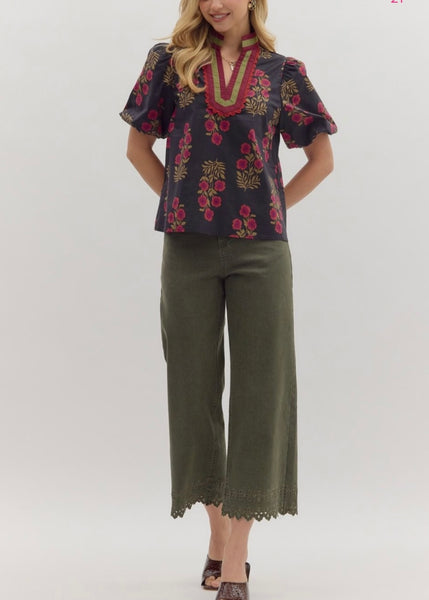Floral Print Puff Sleeve top