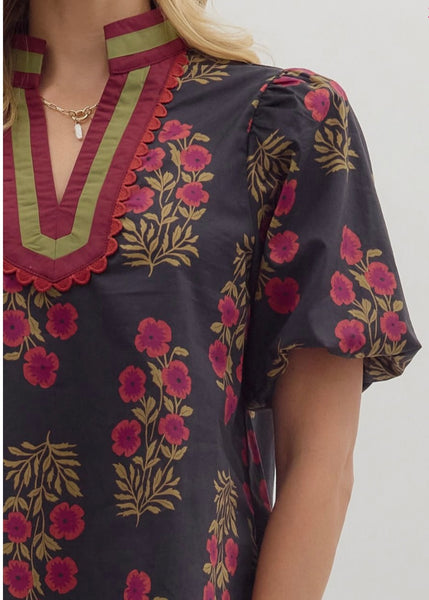 Floral Print Puff Sleeve top