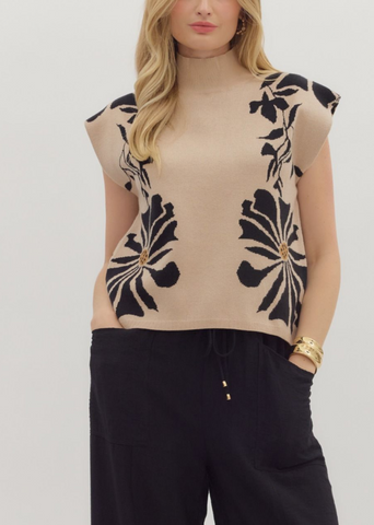 Floral Knit Top with Cap Sleeves