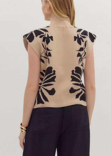 Floral Knit Top with Cap Sleeves