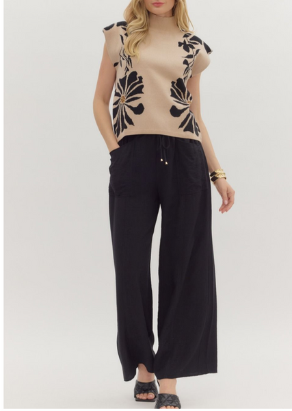 Floral Knit Top with Cap Sleeves