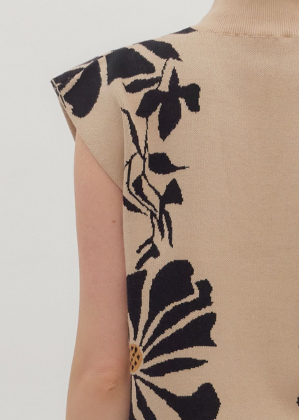 Floral Knit Top with Cap Sleeves