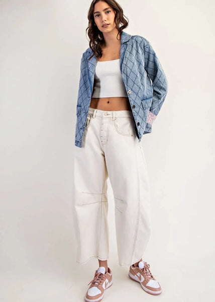 Quilted Denim Jacket with Floral Lining