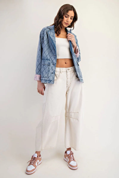 Quilted Denim Jacket with Floral Lining