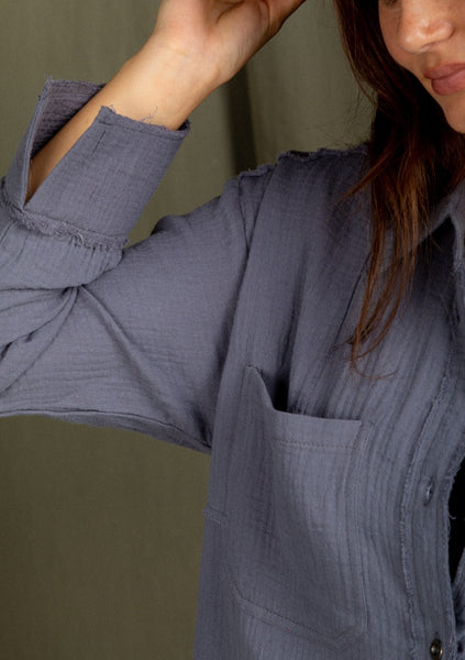 Smoky Blue Frayed Hem Lightweight Top~FINAL SALE