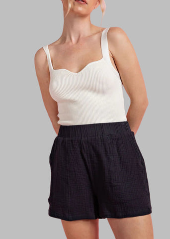 Midnight Cotton Gauze Shorts with pockets