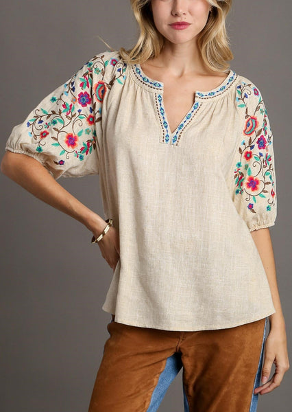 Anything But Ordinary Floral Embroidered Sleeve Top
