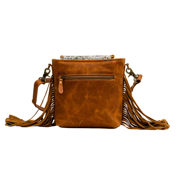 Myra Tooled Leather Hairon Crossbody Bag with Fringe