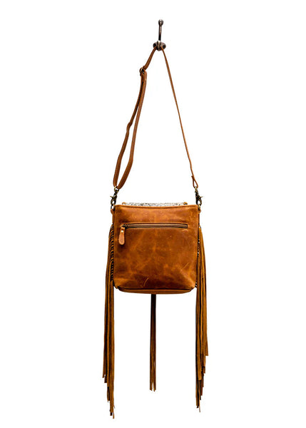 Myra Tooled Leather Hairon Crossbody Bag with Fringe