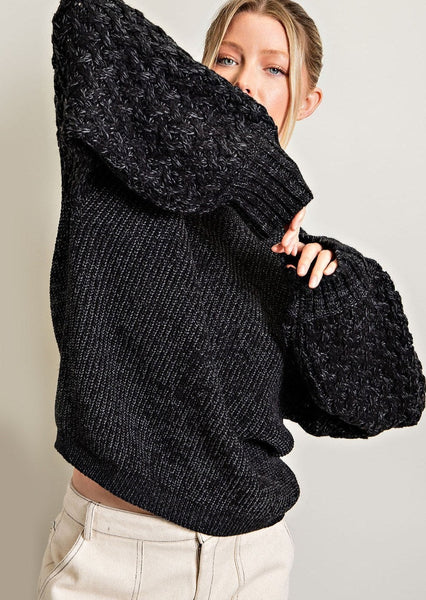 Harper Black Woven Sleeve Sweater