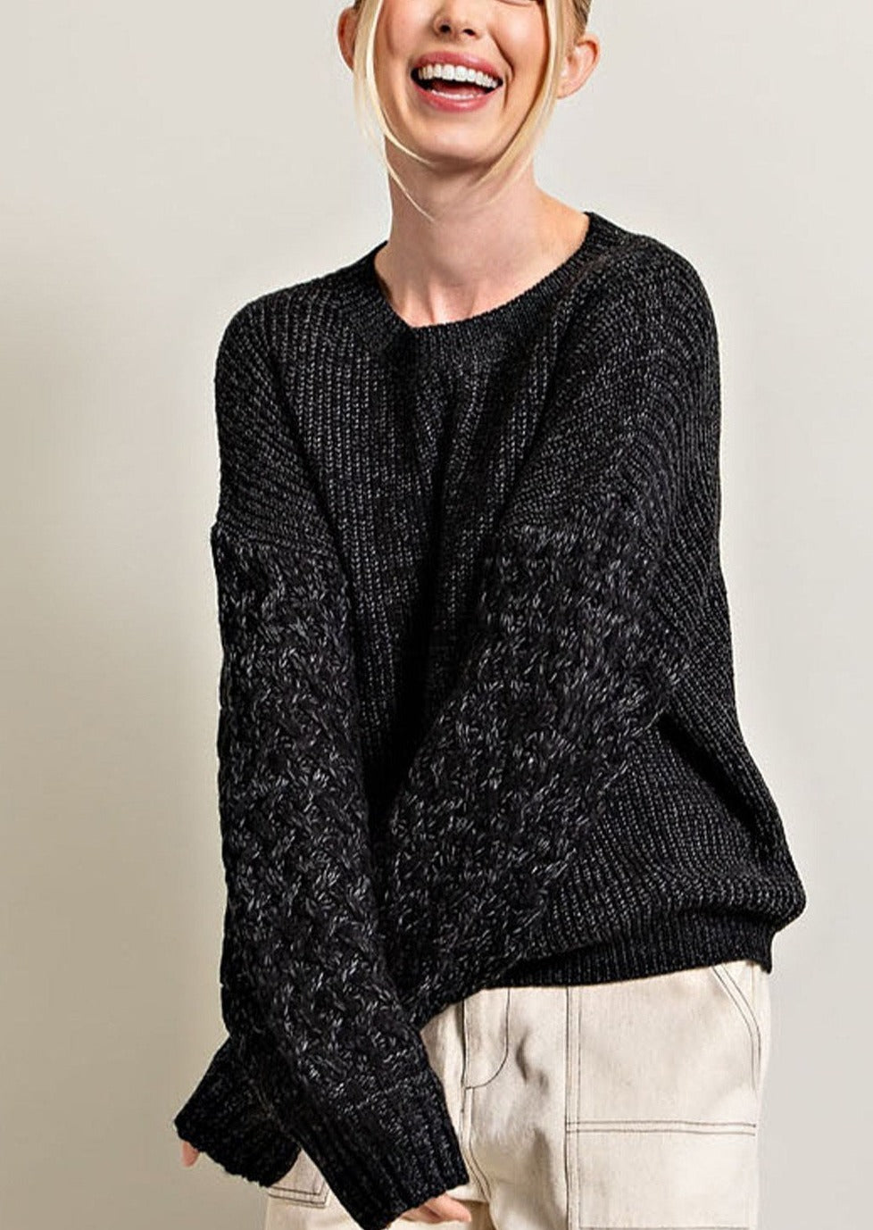 Harper Black Woven Sleeve Sweater