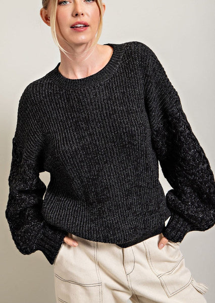 Harper Black Woven Sleeve Sweater