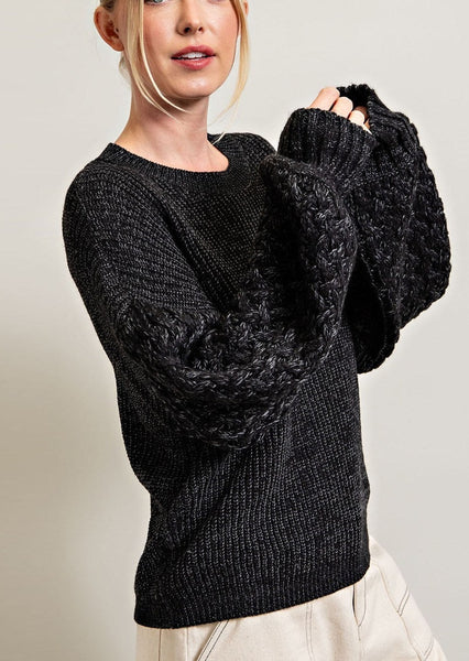 Harper Black Woven Sleeve Sweater