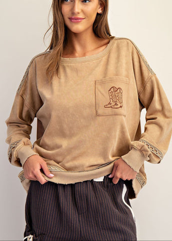 Western Crochet Detail Sweatshirt