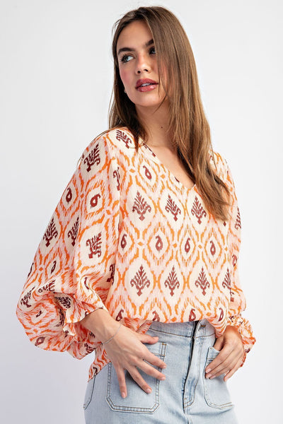Shimmering Orange Print Blouse