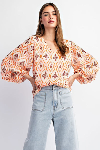 Shimmering Orange Print Blouse