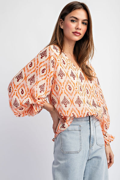 Shimmering Orange Print Blouse