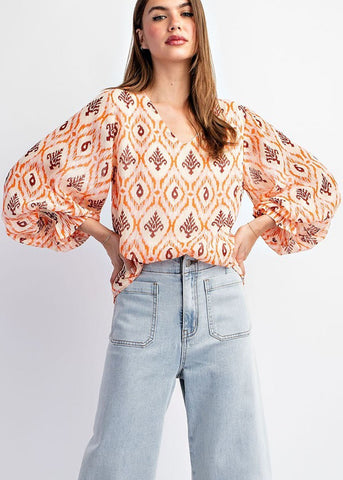 Shimmering Orange Print Blouse